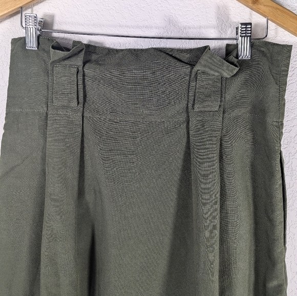 Club Monaco Olive Green Midi Skirt High Waist Linen Blend Size 8 Pockets - Picture 7 of 16